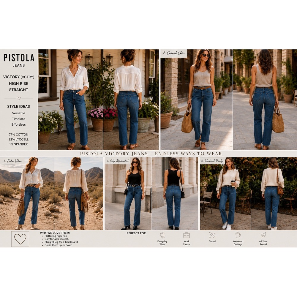 Pistola Women's Chic Victory High Rise Straight Leg Timeless Jeans Blue Denim 28 - Picture 1 of 13